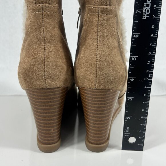Nine West Light Natural Wedge Ankle Boots Faux Shearling Trim Side Zipper 10 M - Picture 7 of 16
